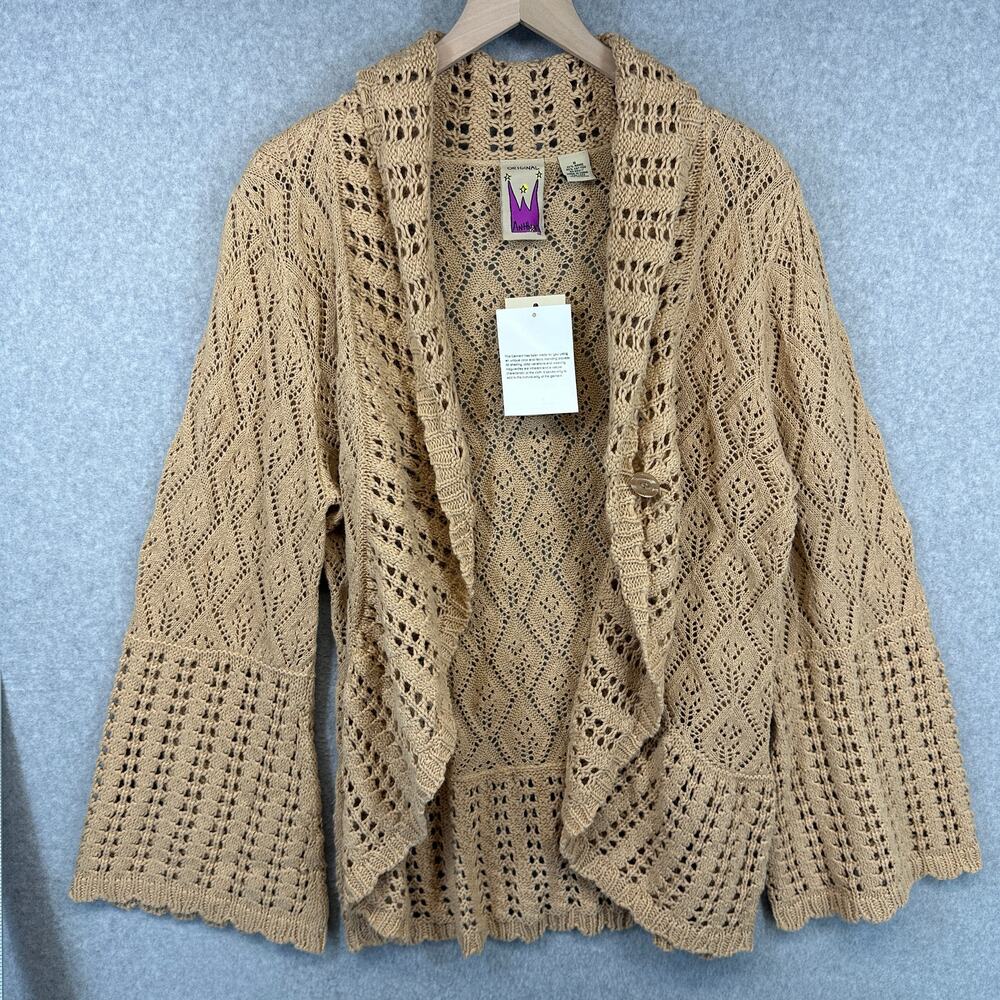 Vintage Antthony Original Sweater Womens Small Tan Crochet One-Button Cardigan - Picture 3 of 16